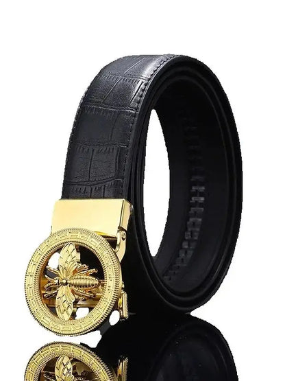 High-End Men's Casual Leather Belt; Small Bee Automatic Buckle Belt; Business Versatile Bamboo Texture Belt.