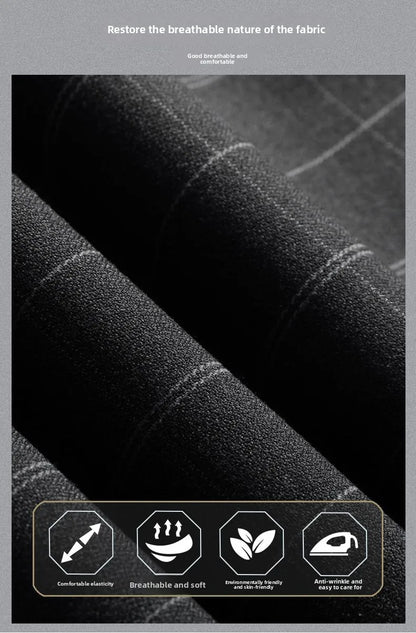 Autumn Winter Men's Business Casual Plaid Pants Korean Fashion Stretch Slim Fit Suit Pants Male Office Formal Versatile Trouser