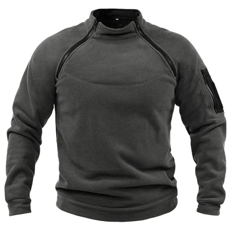Mens Tactical Pullover Casual Military Sweatshirt Fleece Jacket Standing Collar Pullover Solid Color Sweater Windproof Clothes