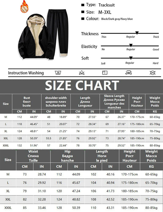 Men's Suit Two-Piece Tracksuit Plush Thickened Warm Sports Jacket+Trousers Sports Suit Winter Outdoor Casual Hoodie Sportswear