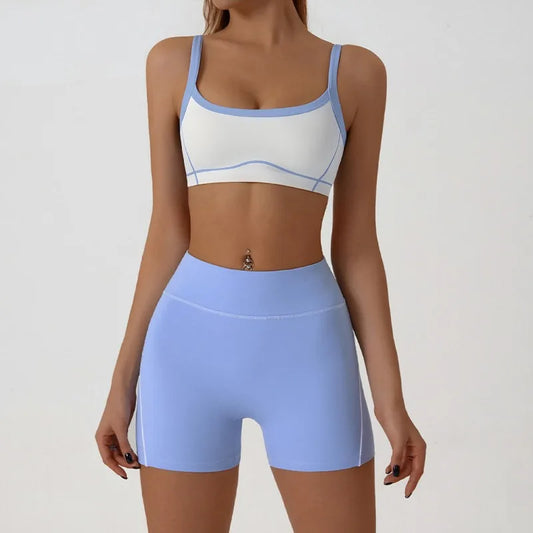 Gym workout Sportswear Thin Shoulder Contrast Color Bra Suspender Top+Shorts Outdoor Sports Sets Micro-flared Pants Yoga Suit