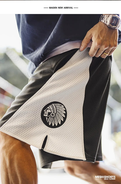 Men's Vintage Mesh Breathable Shorts Loose Basketball Fitness Training Five Inch Pants Casual Outdoor Summer Streetwear