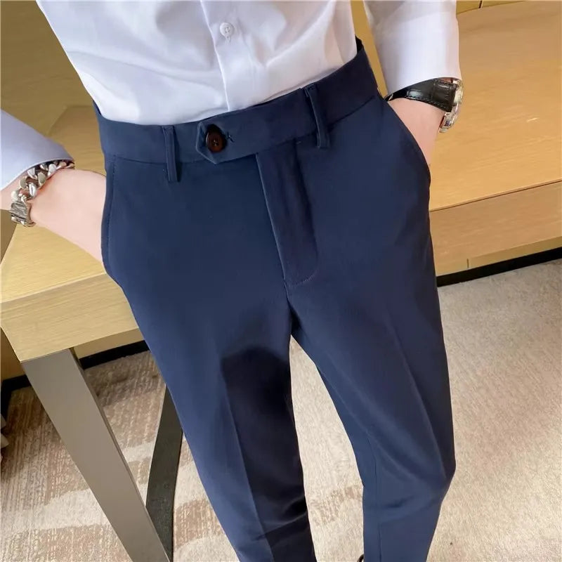 Boutique Classic Plaid and Striped Fashion Men's Casual Business Slim Suit Pants Groom Wedding Dress Trousers Party