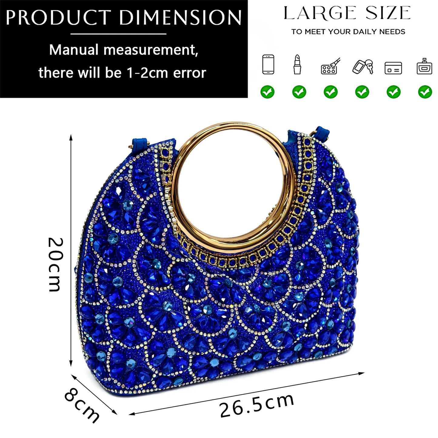 2026 New INS Italian Design Blue Rhinestone Pointed Toe High Heels with Matching Handbag Set Elegant Wedding & Party for Women