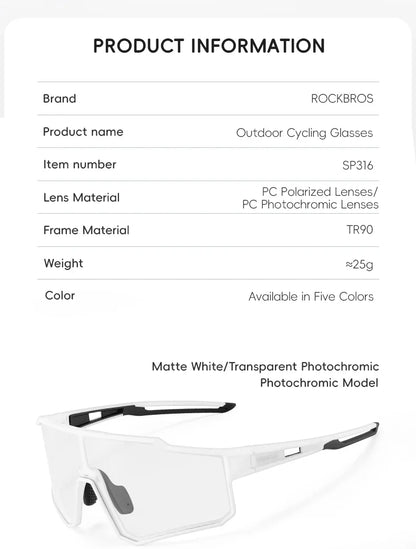 Polarized Photochromic Glasses Cycling Sunglasses Outdoor Sports UV400 MTB Road Women Men Bicycle Goggles Adjustable