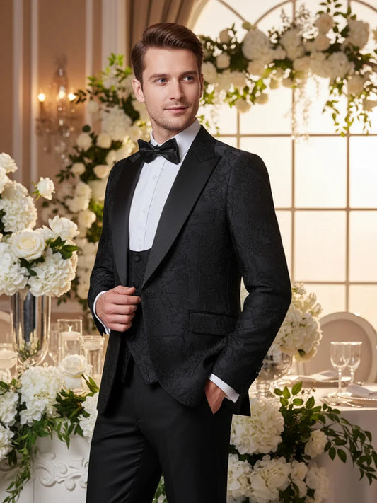 high quality luxury men's suit 3 piece set dinner black party tuxedo banquet attire Fashion Male Groom wedding