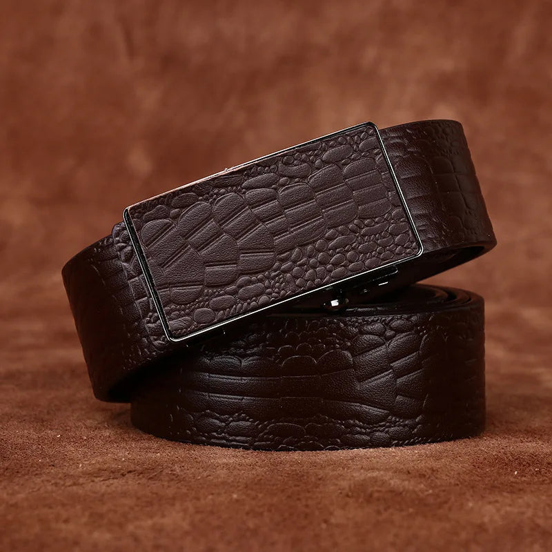 3.5CM Pure Cowhide High Quality Genuine Leather Belts for Men Strap Male Toothless Automatic Buckle Business Suit Trouser Belt