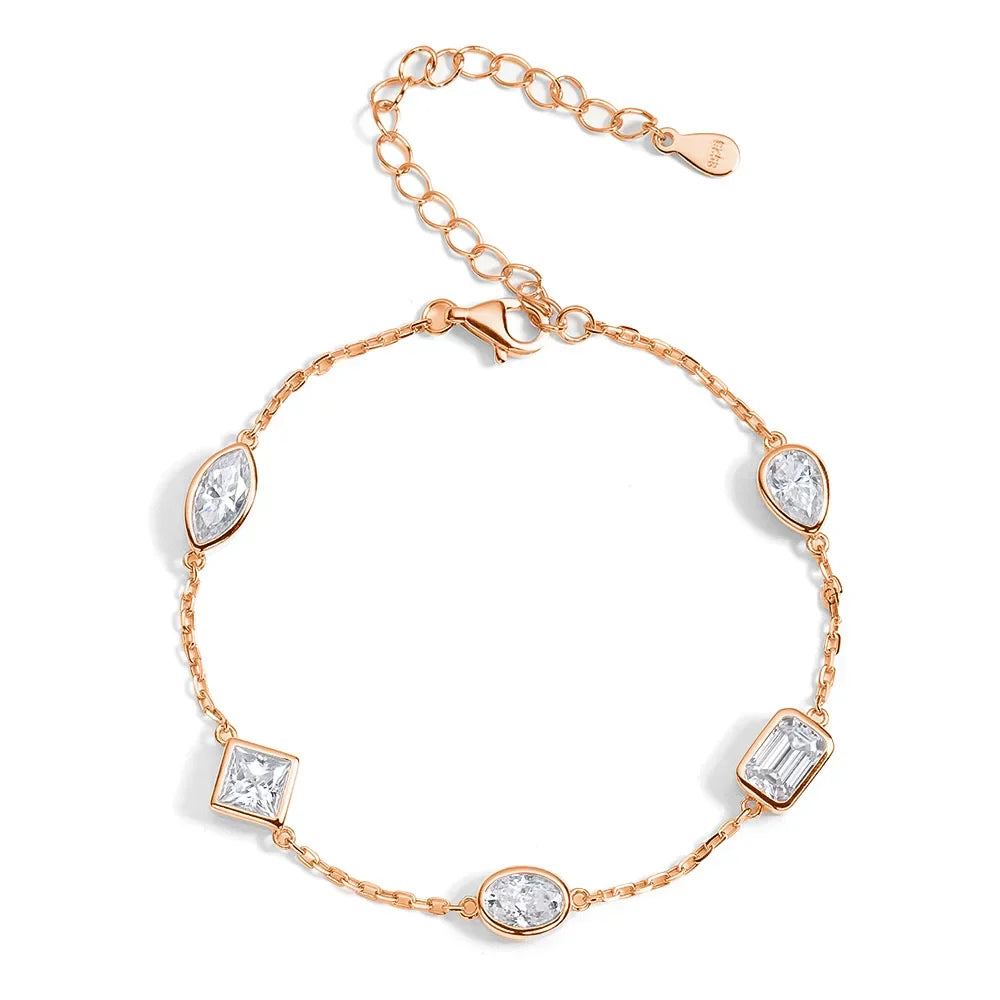 0.5CT Oval/Pear/Heart Moissanite Bracelets Earrings Set S925 Silver Plated 18K Gold Wrist Chain for Women Fine Jewelry