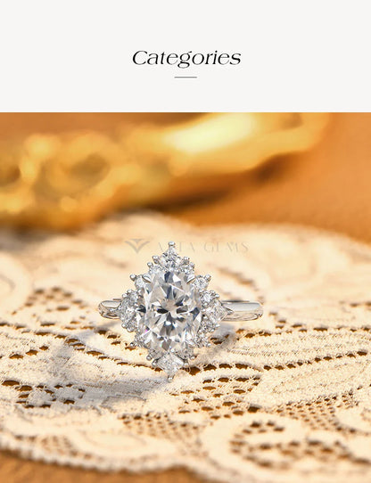 Luxury Snowflake Halo Moissanite Ring 925 Sterling Silver 3ct Oval Cut Promise Wedding Band forWomen Bridal Jewelry Gift