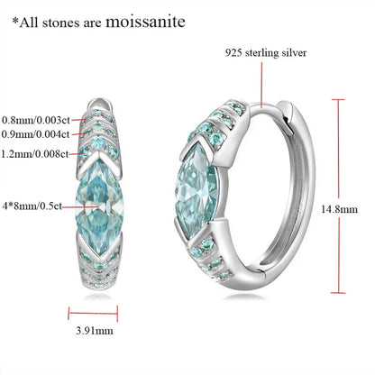 4*8MM Horse Eye D Color Blue Green Moissanite Earrings 100% 925 Sterling Silver For Women Top Quality