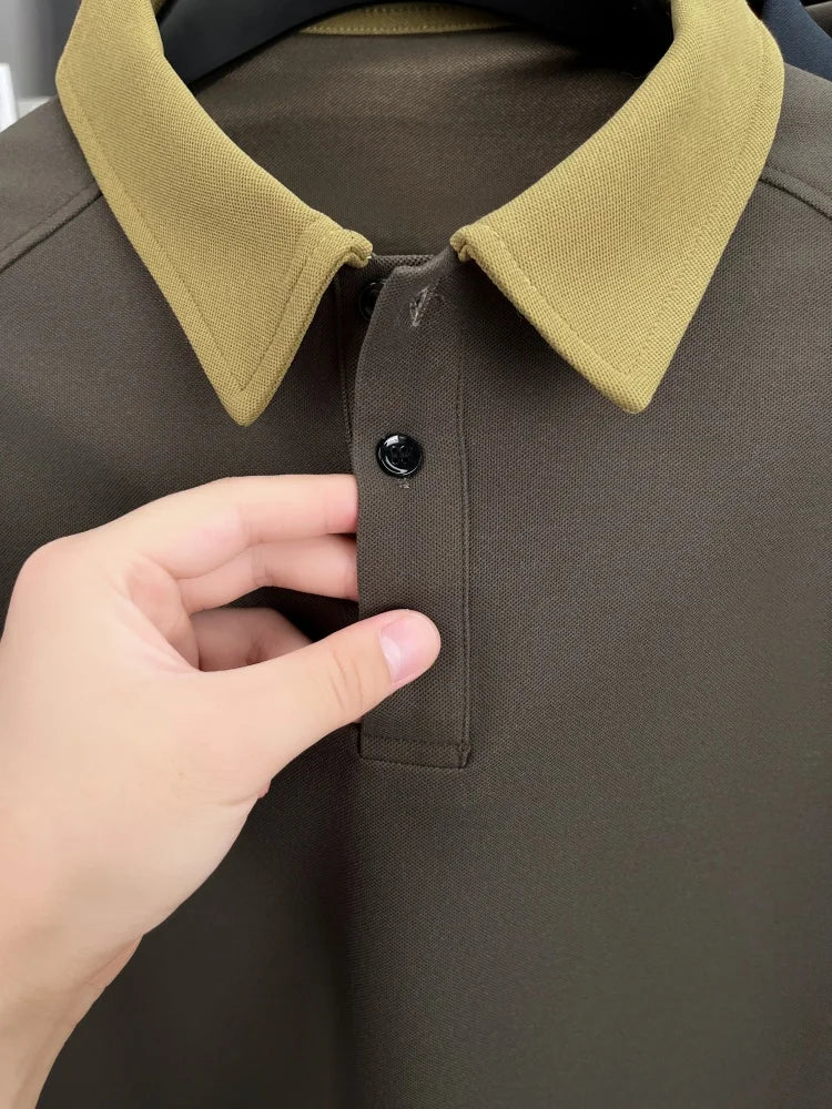 Premium luxury men's long sleeve polo shirt brand cartoon bear embroidery Korean style fashion comfort autumn new lapel T-shirt