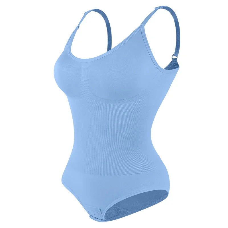 Women Seam-free Sleeveless V-Neck Bodysuit Shapewear Tummy Control Body Shaper Tank Top Red Blue