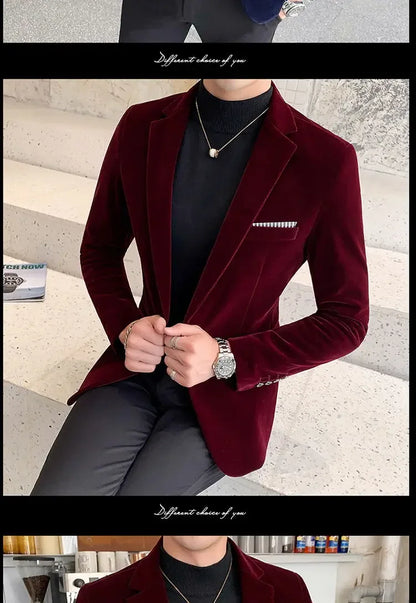Mens Blazer Men's Fashion Business Corduroy Shirt Gentleman British Style Casual Slim-fit Wedding Work  Mens Blazer Jacket  5XL