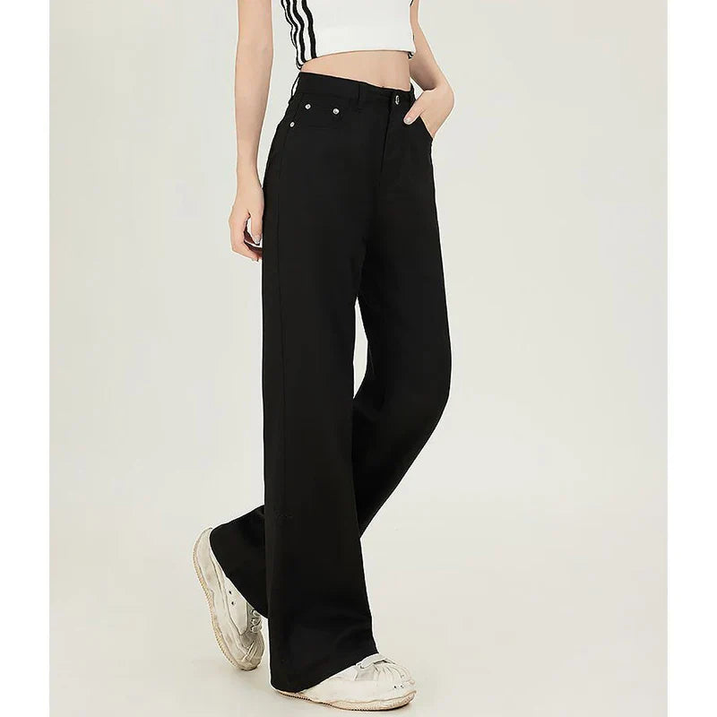 Lady Korean Fashion High Waist Jeans Pants Women Loose Fit Denim Trousers Girls White Casual Straight Leg Pants
