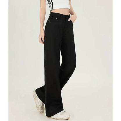Lady Korean Fashion High Waist Jeans Pants Women Loose Fit Denim Trousers Girls White Casual Straight Leg Pants