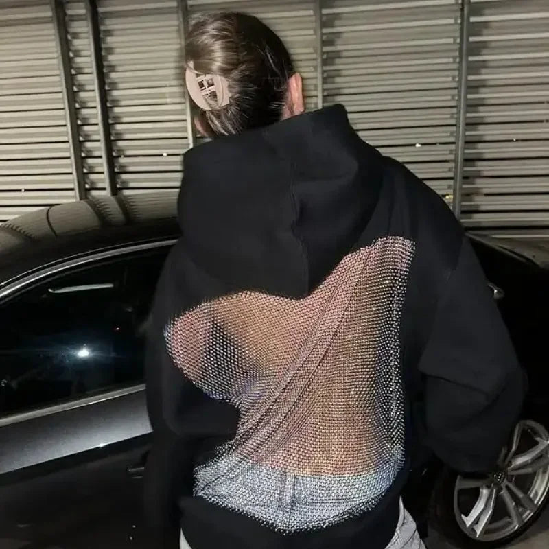 Women Transparent Mesh Hoodie Fashion Hollow Pullover Lightweight Long Sleeve Sweatshirt for Daily and Streetwear Style
