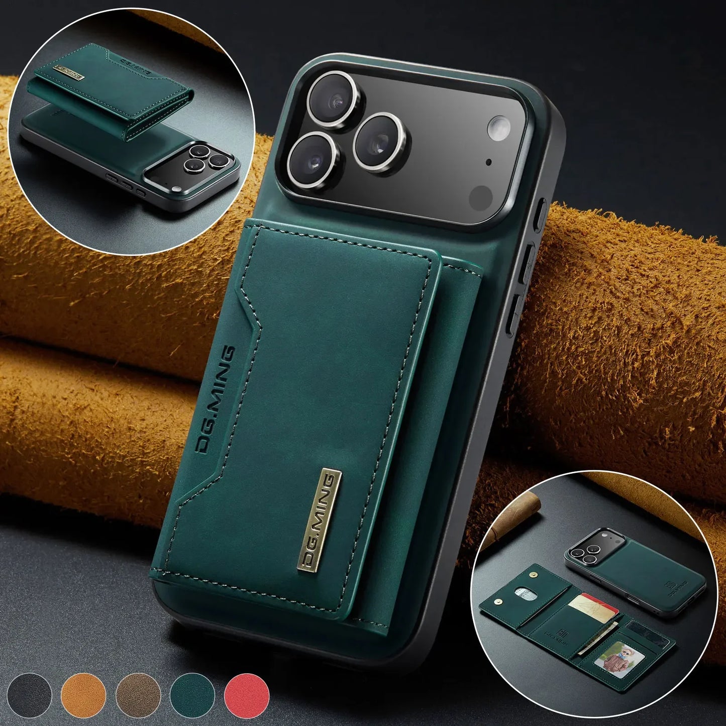 Luxury Leather Phone Case for IPhone 17 Pro Max Air16E 16 14 15 Plus 13 12 11 Pro Max Magnetic Detachable Card Stand Wallet