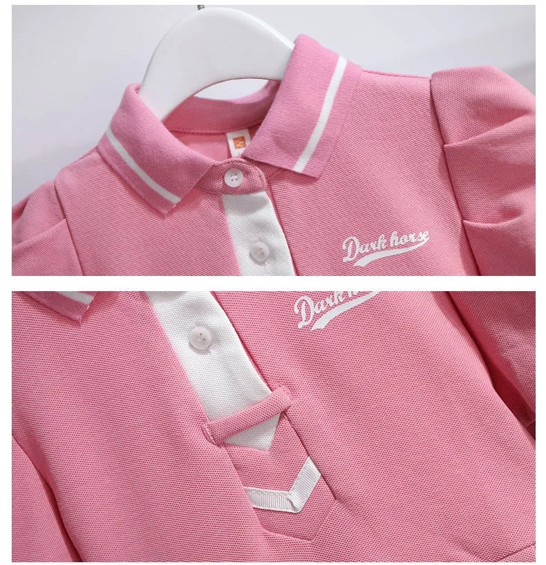 1pcs Summer Children's Dress Girl's Korean Edition Bubble Sleeves Flip Collar Dress Kids Princess Dress Baby Sweet Pleated Skirt