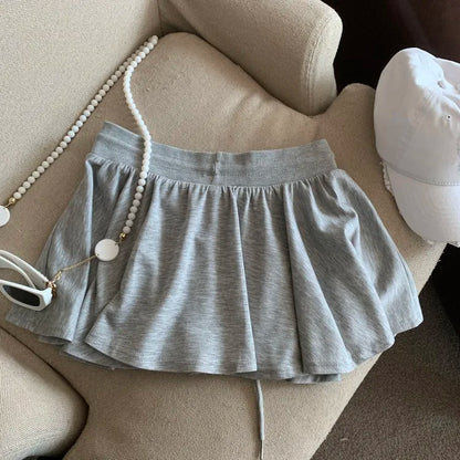 Summer Women Sports A Line Skirts for Women Summer High Waist Drawstring Solid Mini Skirts Female Sweet All Match Ballet Skirts
