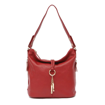 Elegant Women Red Leather Handbag 100% Genuine Leather Lady Hobo Bag Charming Ring Medium Shoulder Bag Bright Yellow Bags