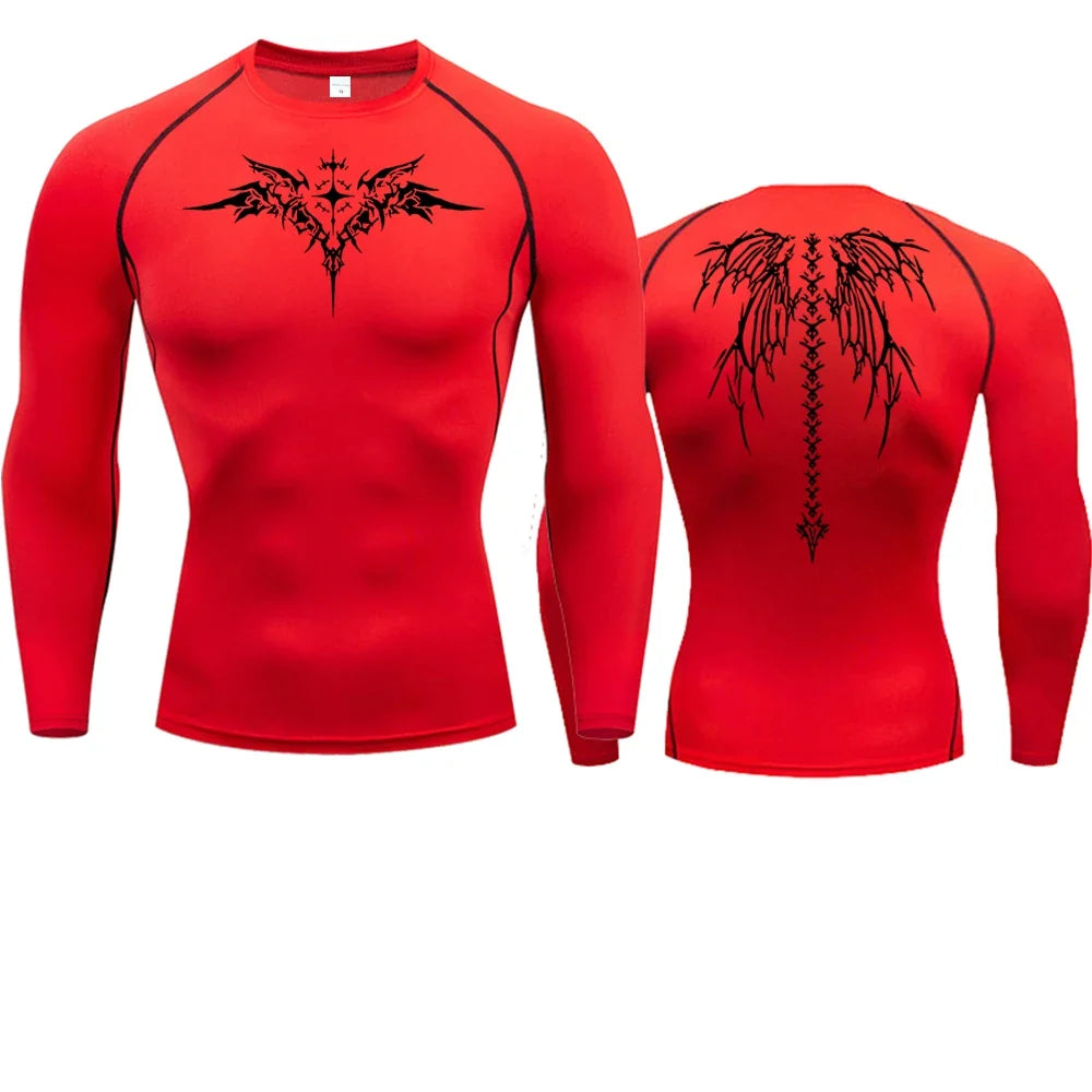 Men's Compression Shirt Anime Print Gym Sport Quick Dry Gym TShirts Fitness Athletic Undershirts Elasticity Tops Tee Summer Male