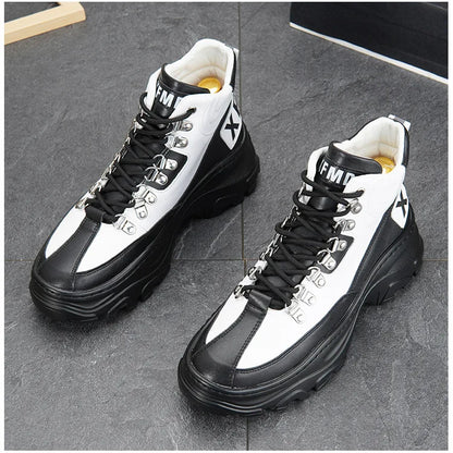 White High Top Board Boots for Men Thick Soled Men Boots with Elevated Height Inside Outdoor Casual Versatile High-top Shoes