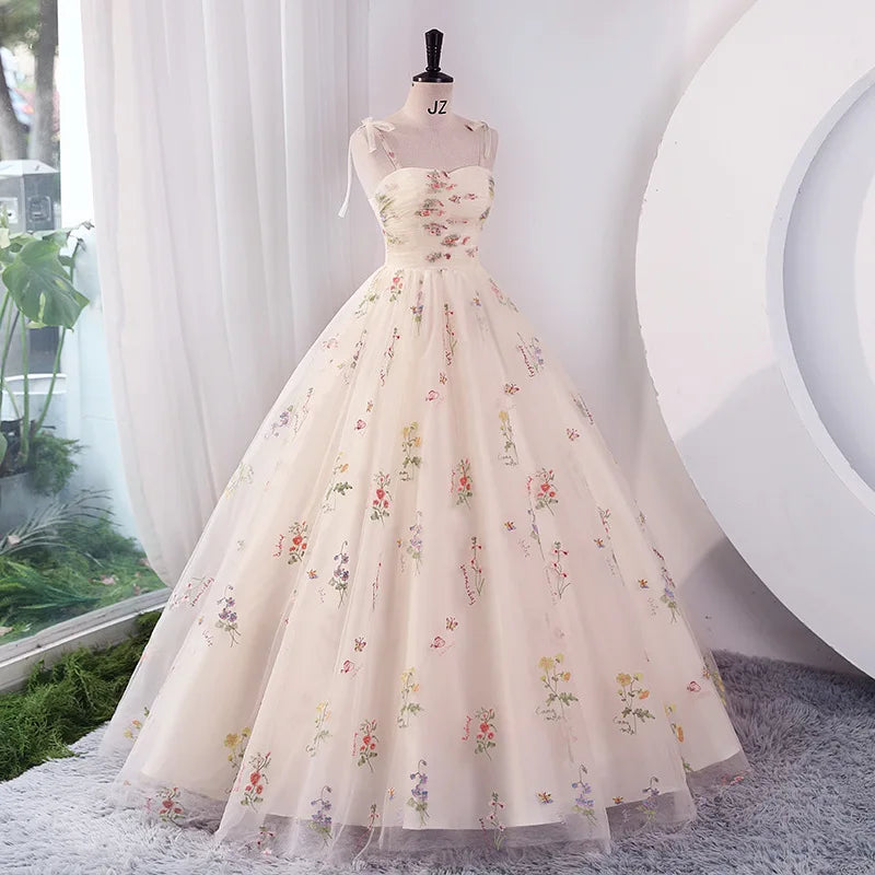 Luxury Floral Embroidery Long Prom Evening Wedding Shooting Dresses Women 2025 Summer Party Formal Occasions Reception Dress