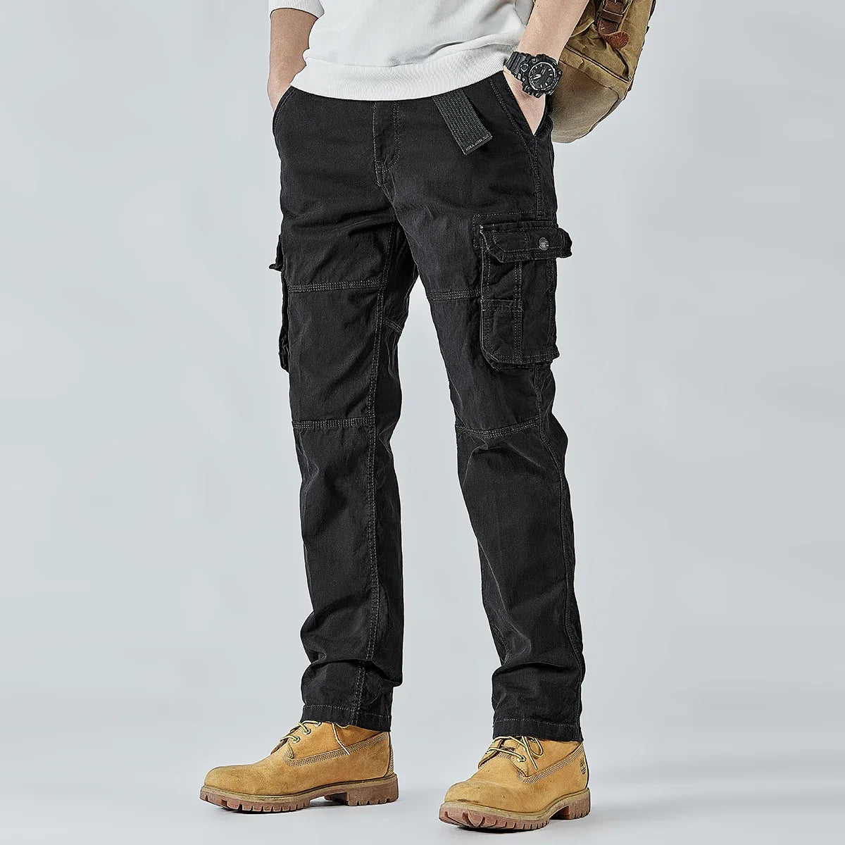 2026 Men's Cargo Pants Straight Leg Cotton Stretch Tactical Trouser Male Military Outdoor Camping Fishing Casual Work Wear Khaki