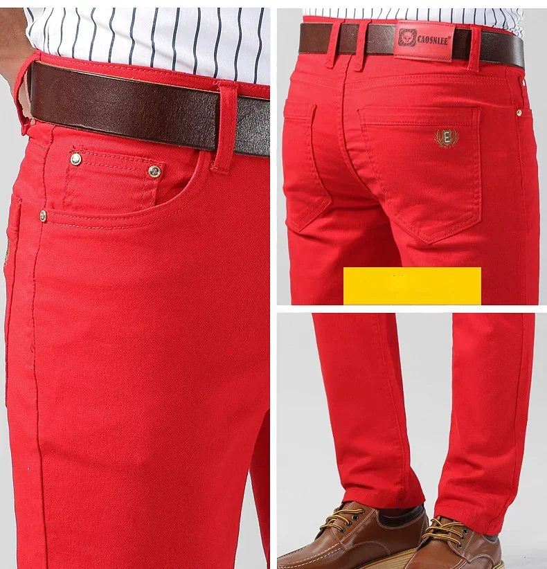 5 Colors Men's Colorful Denim Stretch Stretch Jeans Elastic Yellow Pink Red Slim Male Clothing Simple Business Denim Trousers