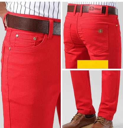 5 Colors Men's Colorful Denim Stretch Stretch Jeans Elastic Yellow Pink Red Slim Male Clothing Simple Business Denim Trousers