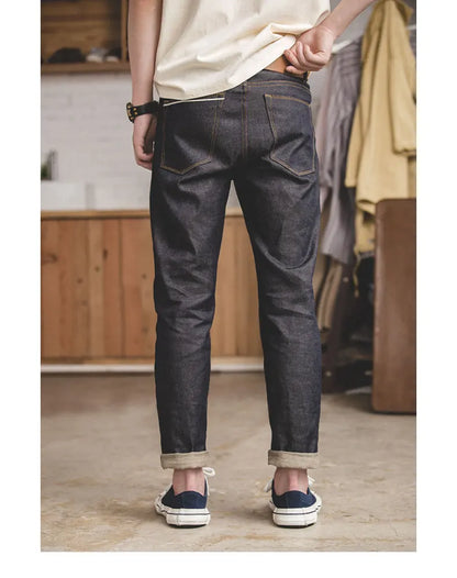 Retro 11.6oz Selvedge Raw Denim Jeans Tapered Regular Fit Cotton Jeans with Zipper Fly High Quality Versatile Men's Pants