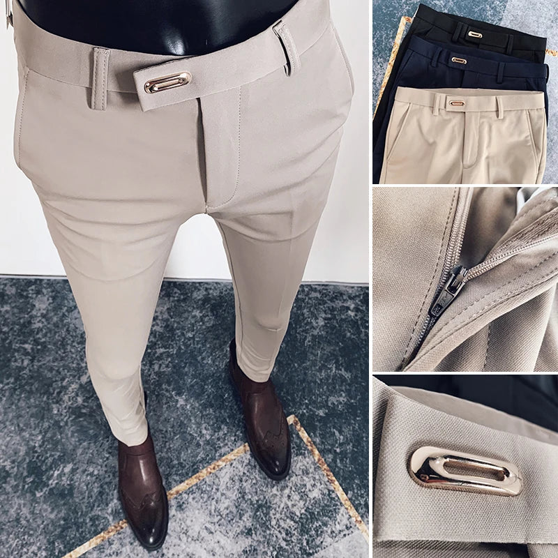 2025 Spring and Summer New Men's Casual Business Dress Pants Fashion Social Solid Wedding Party Suit Pants Slim Fit Suit Pants