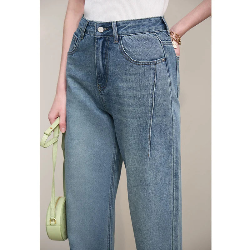 Straight-leg Pants 2026 Spring New Solid Color Casual Washed Denim Trousers Versatile Basic Cotton Women's Pants 12621040