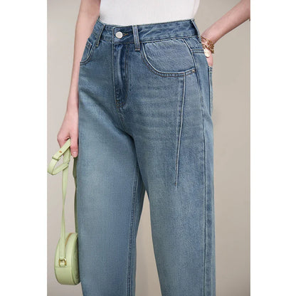 Straight-leg Pants 2026 Spring New Solid Color Casual Washed Denim Trousers Versatile Basic Cotton Women's Pants 12621040