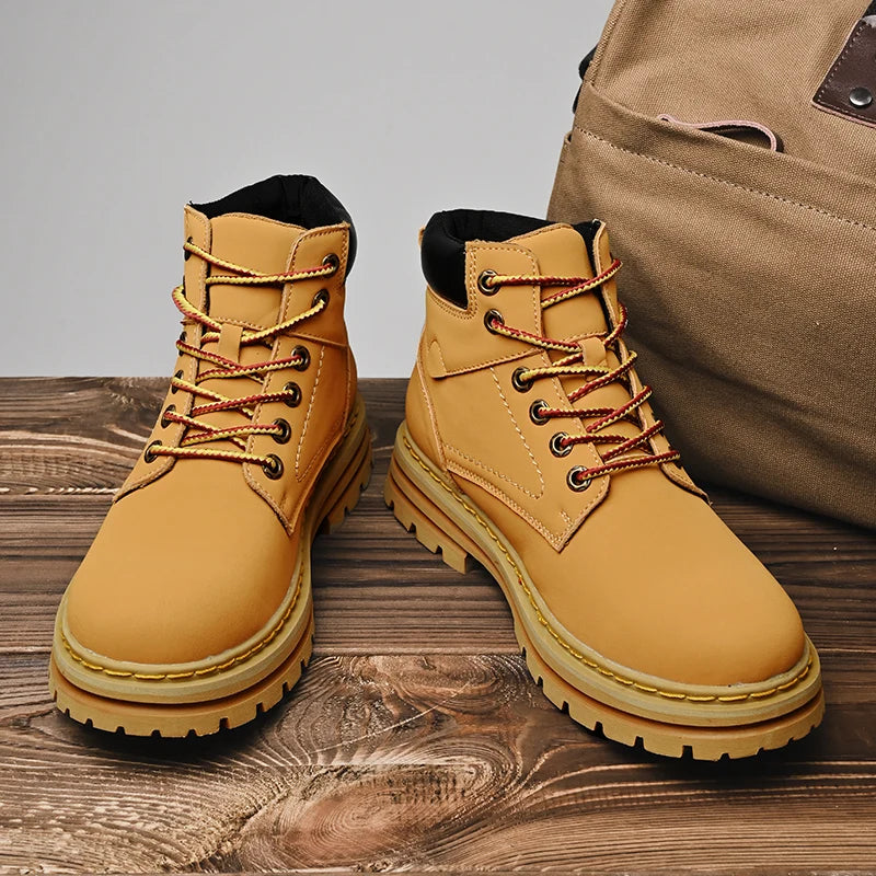 Handmade Outdoor Men Genuine Leather Boots Male Comfortable Business Party Casual Shoes Street Thick Sole Lace Up Shoes Big Size