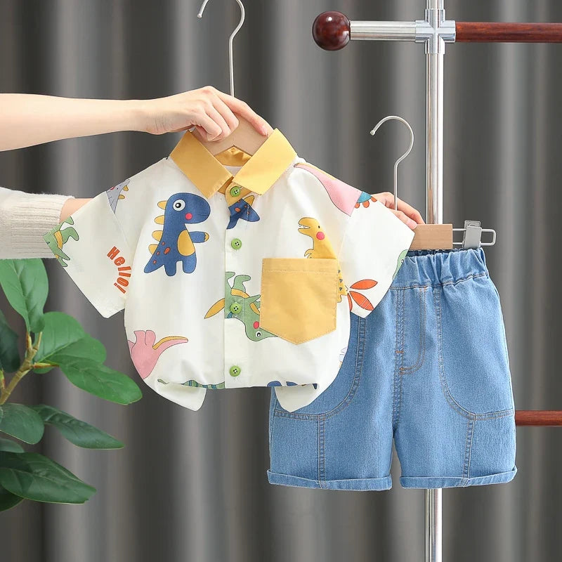 Children Boys Casual dinosaur Shirt Shorts 2Pcs/Sets New Summer Baby Clothes Suit Toddler Costume Infant Outfits Kids Tracksuits