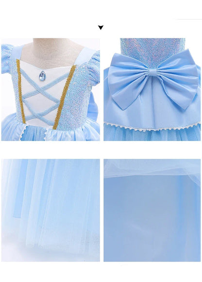 2-10Y Cinderelle Dress Princess Cosplay Costume for Girls Fancy Dress Up 2025 Kids Christma Birthday Party Outfit with Gloves