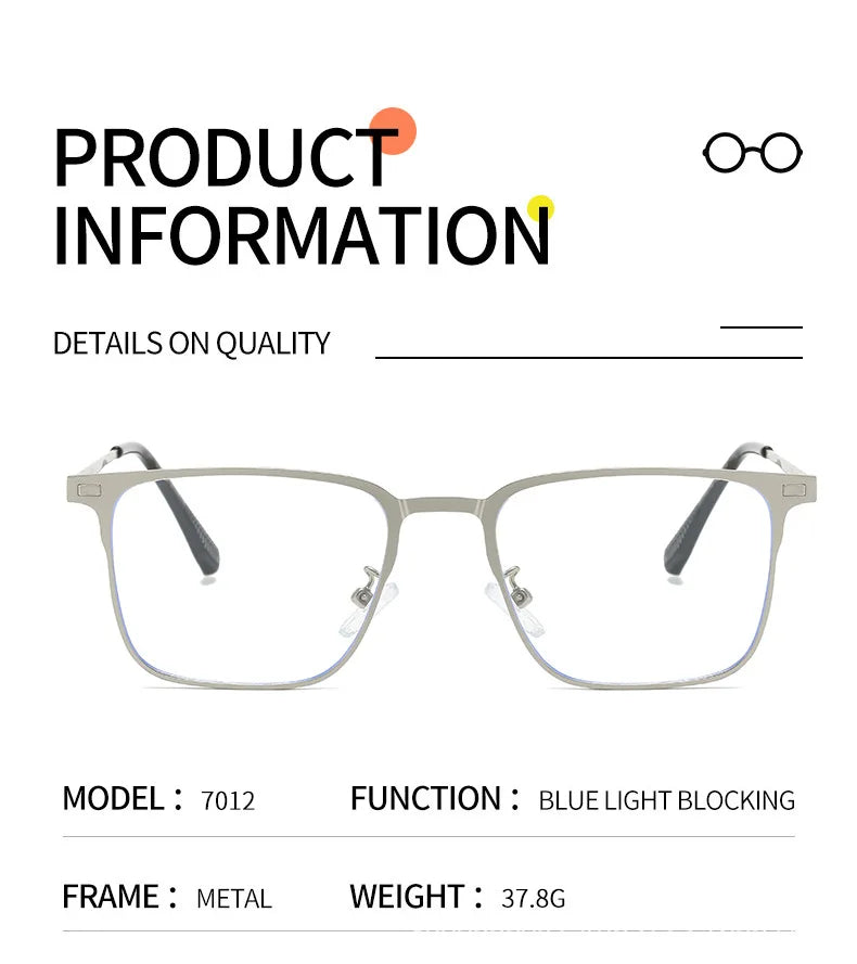 Fashion Square Metal Frame 3 in 1 Magnet Clip On Glasses Polarized Sunglasses Man Night Vision Clip Anti Blue Light Glasses