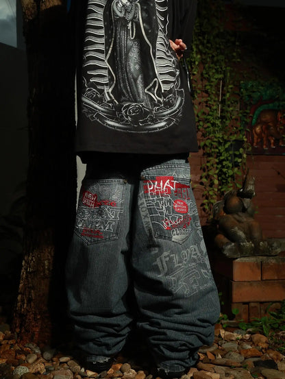 Y2K American Jeans Mens Oversized Retro Hip-Hop Wide-Leg Pants Harajuku Trend Rock Women Straight Pants