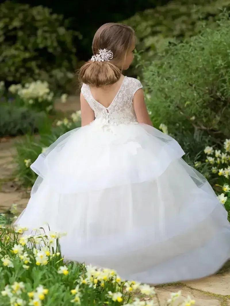 Elegant Flower Girl Dress Gold Kids Princess Birthday Wedding Party White Pink Children Holiday Pageant Ball Gown