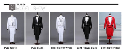 2024  Bent Flower Red/black /white Men's Dress Tuxedo Set Two-pieces,magician's Stage Performance, Conductor's Blazer Jacket