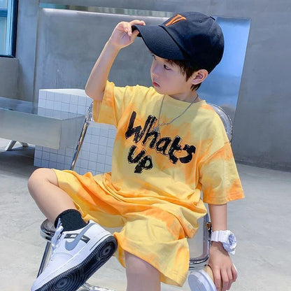Loose Outfits Children Streetwear what's up 2024 New Boy Summer Quick dry Suit Short Sleeve TShirt + Shorts Two piece Sports Set