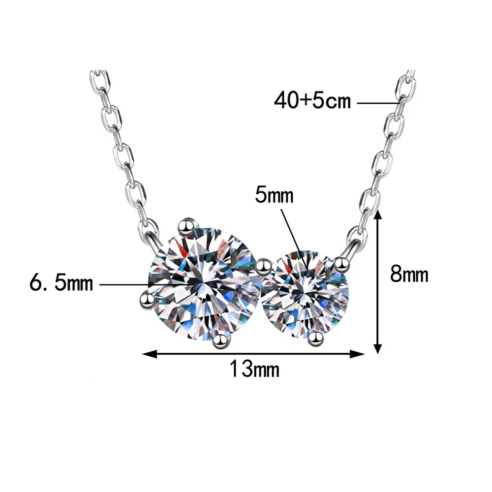 1.5cttw Round Cut Moissanite Pendant Necklace for Women 925 Sterling Silver Two Stone Delicate Necklace Jewelry Anniversary Gift