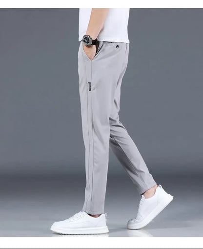 Ice silk men's pants 2026 summer new black gray thin business casual pants outdoor elastic breathable straight leg sports pants