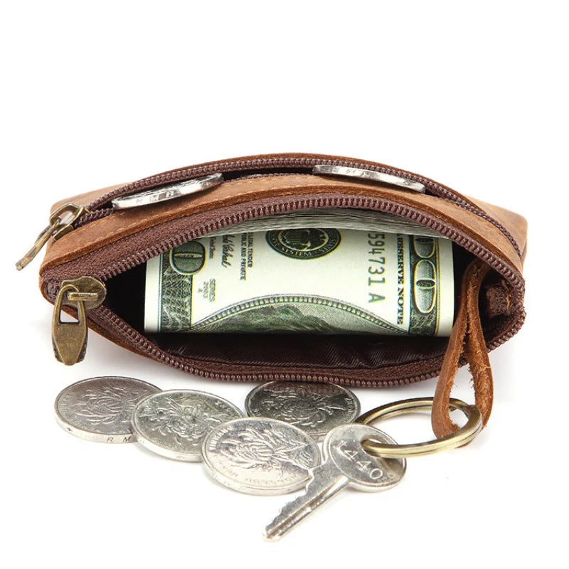 New Cow Leather Men's And Women's Change Vintage Coin Bag Headphone Purse Storage Mini Bag For Man And Woman