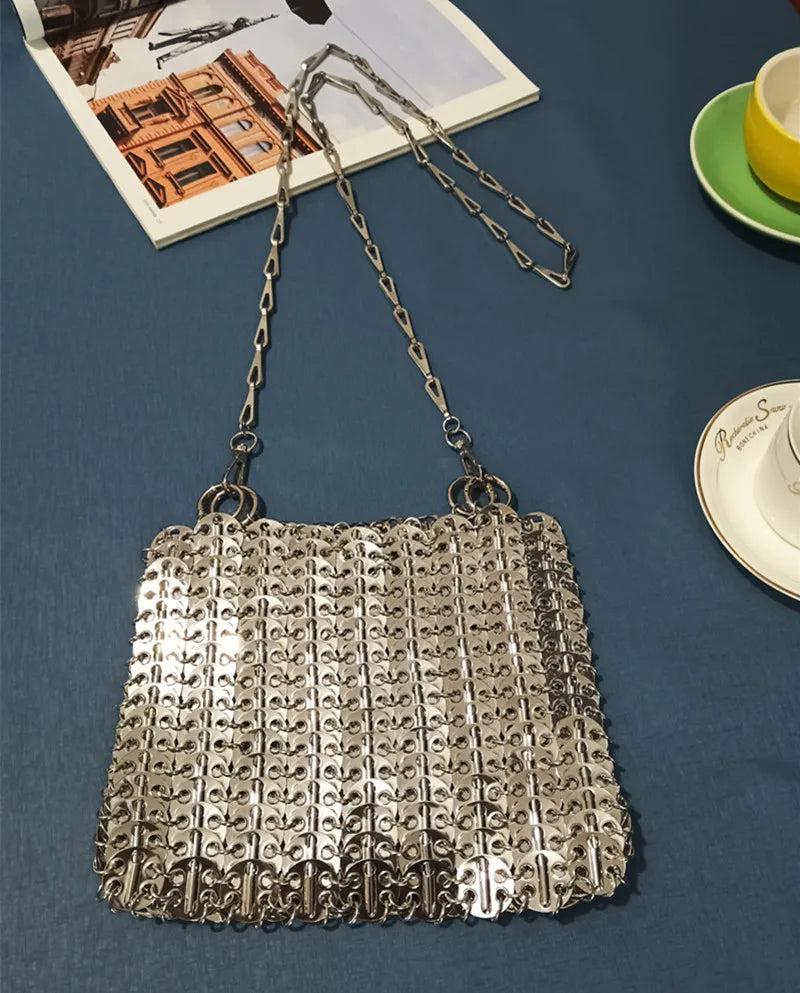 Designer Aesthetic Bags Women's Bag Handbag Hand Woven Metal Chain Tote Bag Clutch Luxury Trend Travel Holiday Shoulder Bag