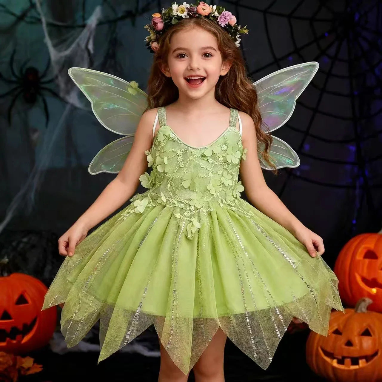 Children Fancy Girls Elf Cosplay Fairy Princess Dress For Kids Carnival Birthday Party Gift Halloween Christmas Dress Up Costume