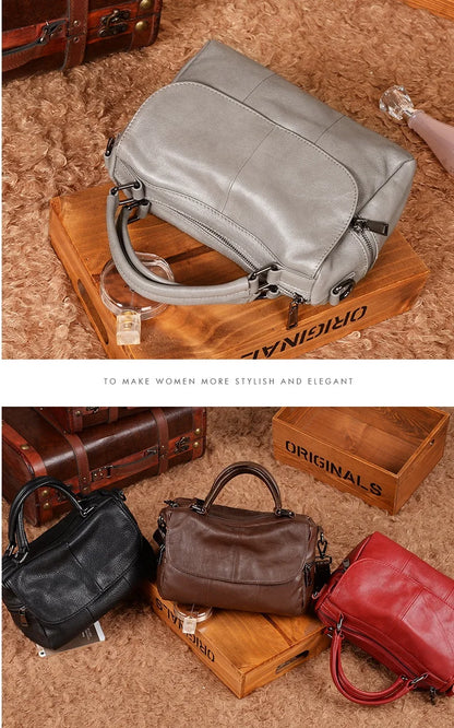 Women Natural Leather Handbags Female Bag High Quality Solid Color Zipper Shoulder Crossbody Bag Cowhide Tote Top-Handle Bags