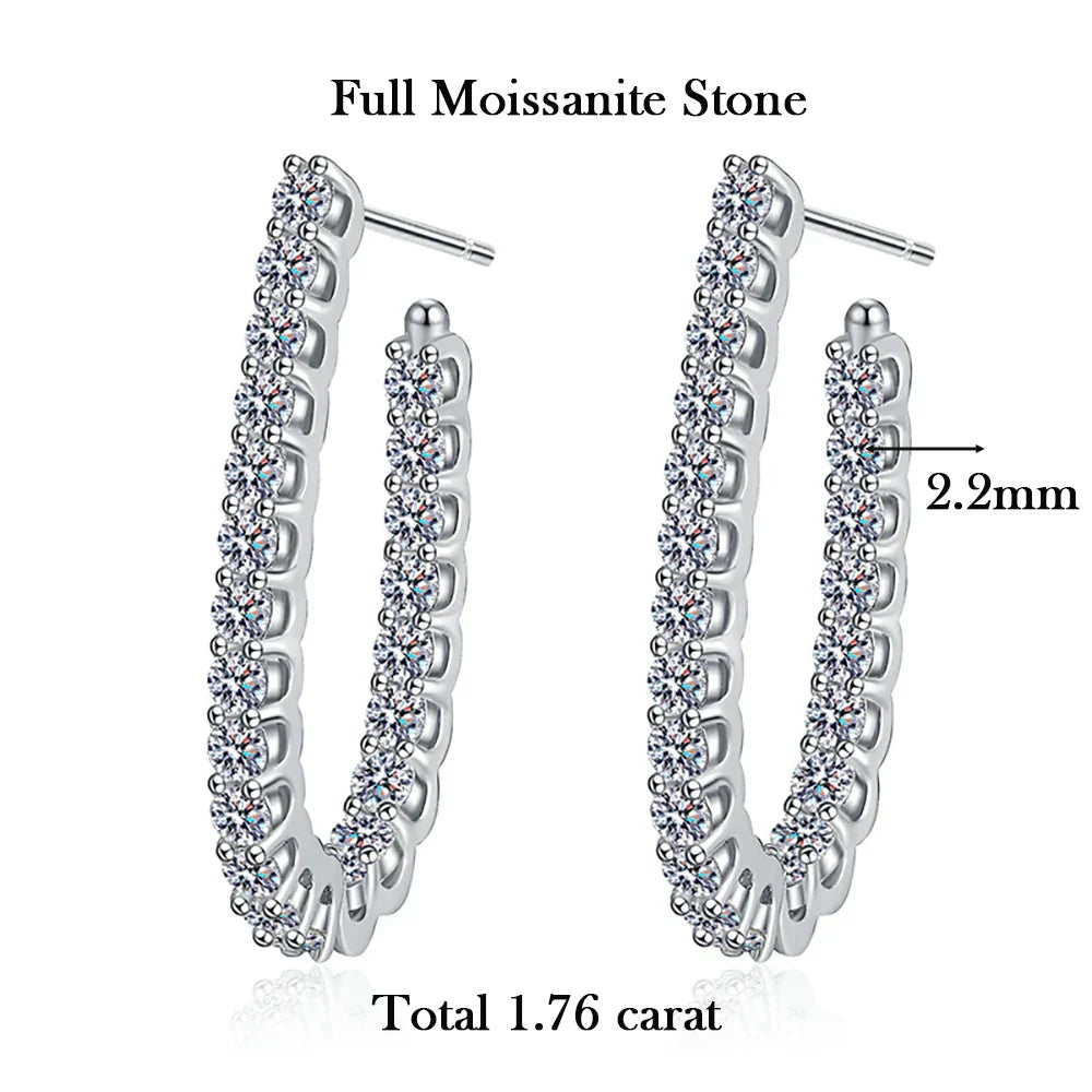 2.2mm Full Moissanite Hoop Earrings S925 Sterling Silver Sparkling Diamond Stud Earring With Certificate Original Fine Jewelry