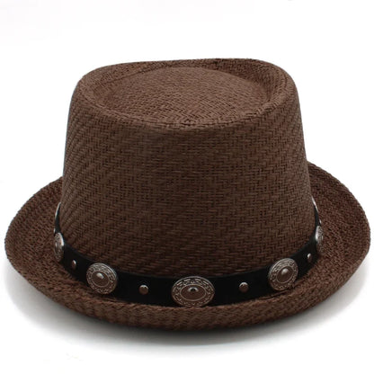 Men Women Straw Pork Pie Hats Summer Sunhat Boater Caps Sailor Sombrero Beach Fedora Trilby Outdoor Travel US Size 7 1/4 UK L